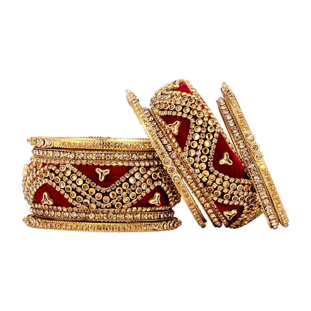 Kundan Floral Velvet Chuda Bangle Set Indian Traditional Ethnic Bridal Dulhan Wedding Fashion Jewellery For Women : PF51B30M