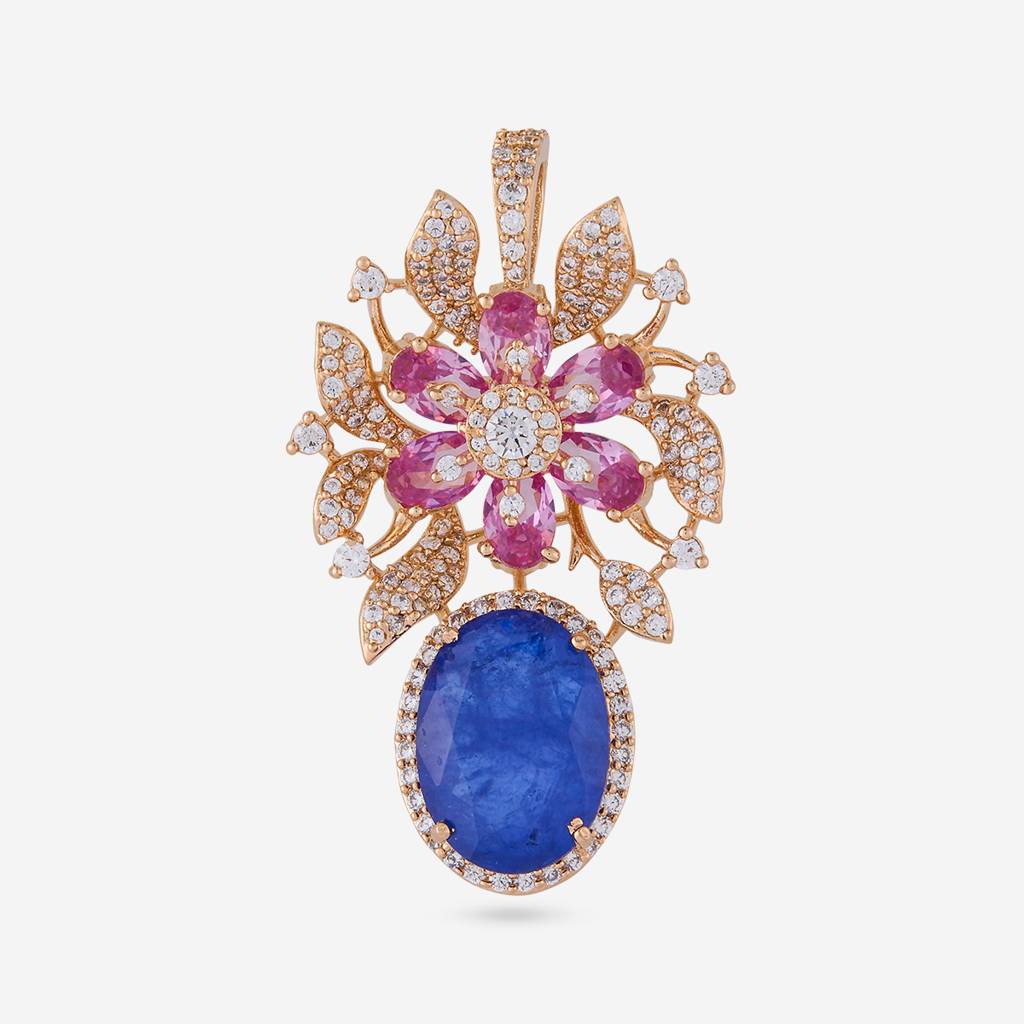 Pnk Gld Ros - Plated Party Wear Zircon Pendant Set - 470861 : 470862