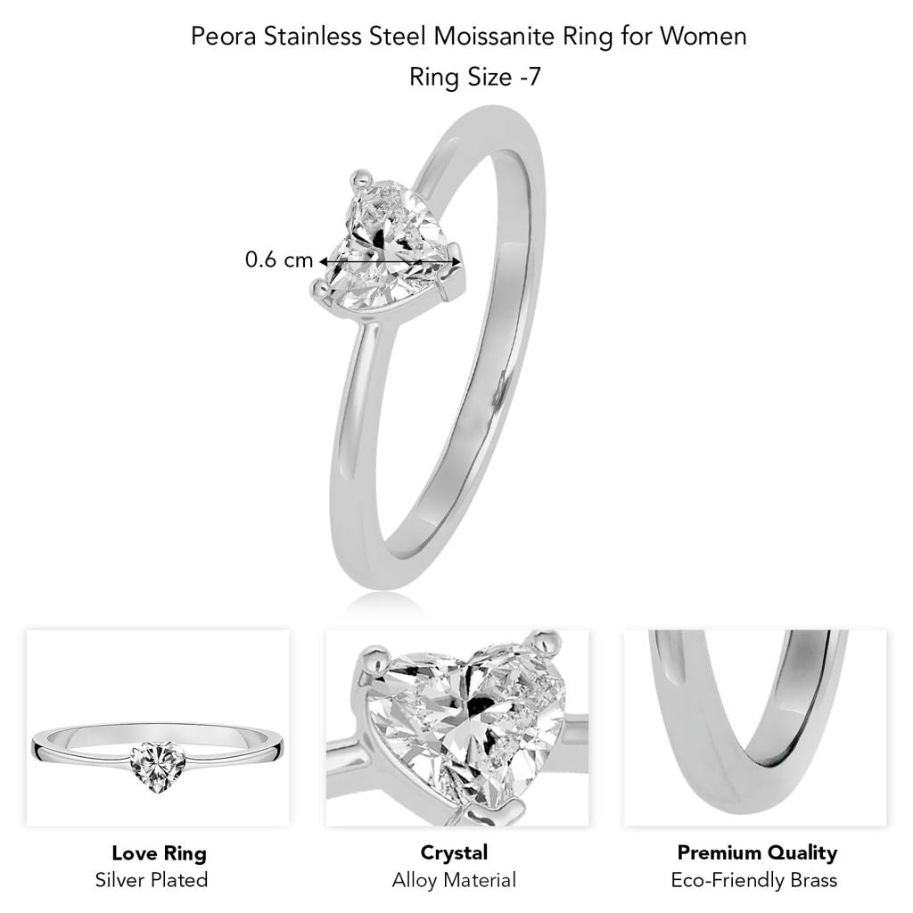 Silver Plated Crystal Solitaire Heart Shaped Finger Ring Fancy Anniversary & Engagement Jewellery Gift For Women &  : PX9R3012