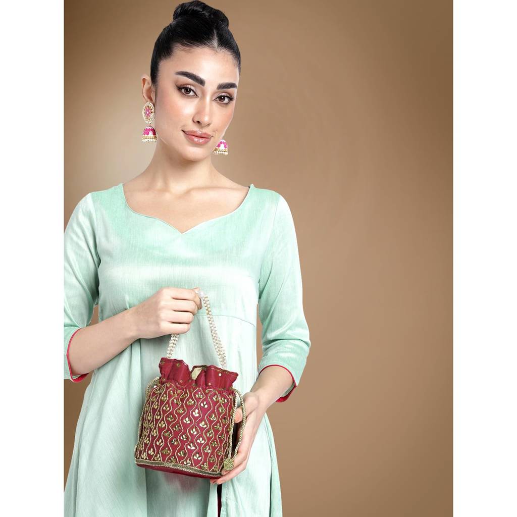 Potli Bag For Women Handmade Evening Wristlet Handbag Stylish Bridal Purse Fashion Bag For Girls (P88B) : P88M