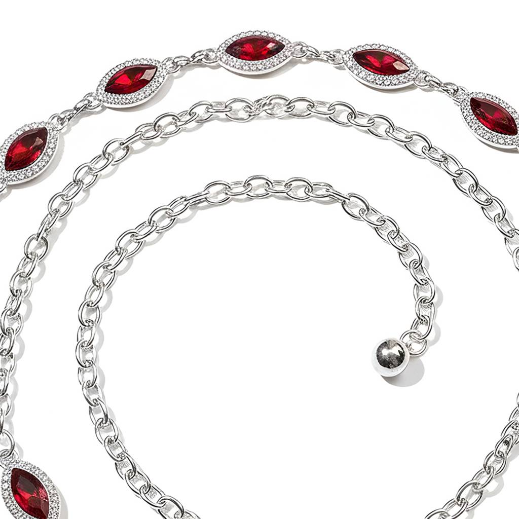Cubic Zirconia & Red Crystals Studded Silver Plated Fancy Kamarbandh Belly Chain Waist Chain Jewellery For Women & : PX9BCH76R