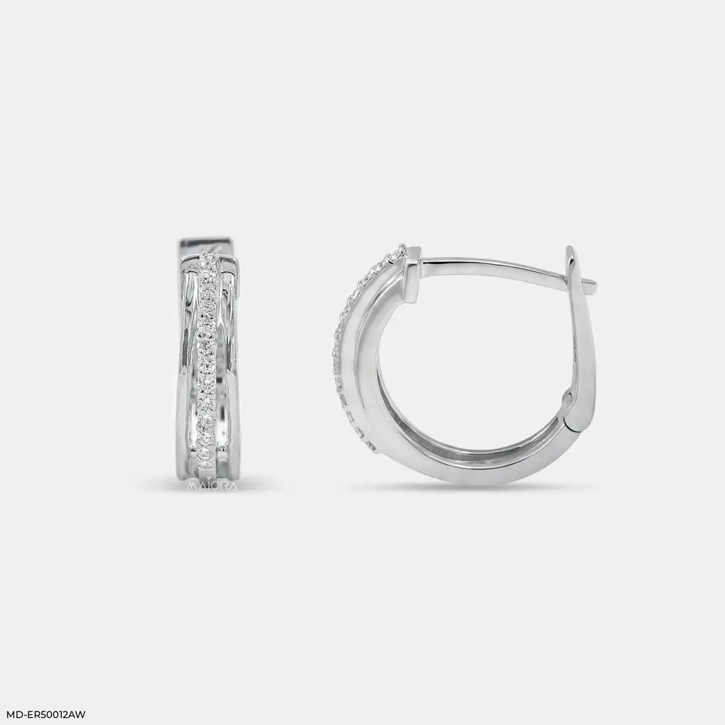 Silver Double Row Lab-Grown Diamond Huggie Hoop Earrings : MD-ER50012AW