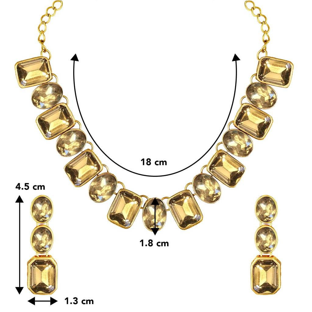 Wedding Square Crystal Necklace With Drop Earrings Indian Traditional Ethnic Jewellery Set For Women Girls (Ch : PF24N10098LCT