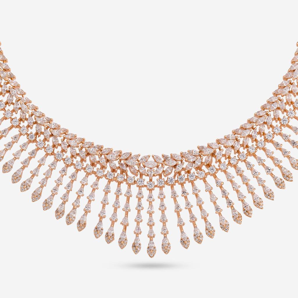 White Gold-Rose - Plated Party Wear Zircon Necklace - 470890 : 470890
