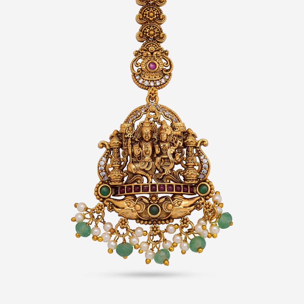 Ruby-Green Gold Plated - Bridesmaid Antique Tikka - 452830 : 452830