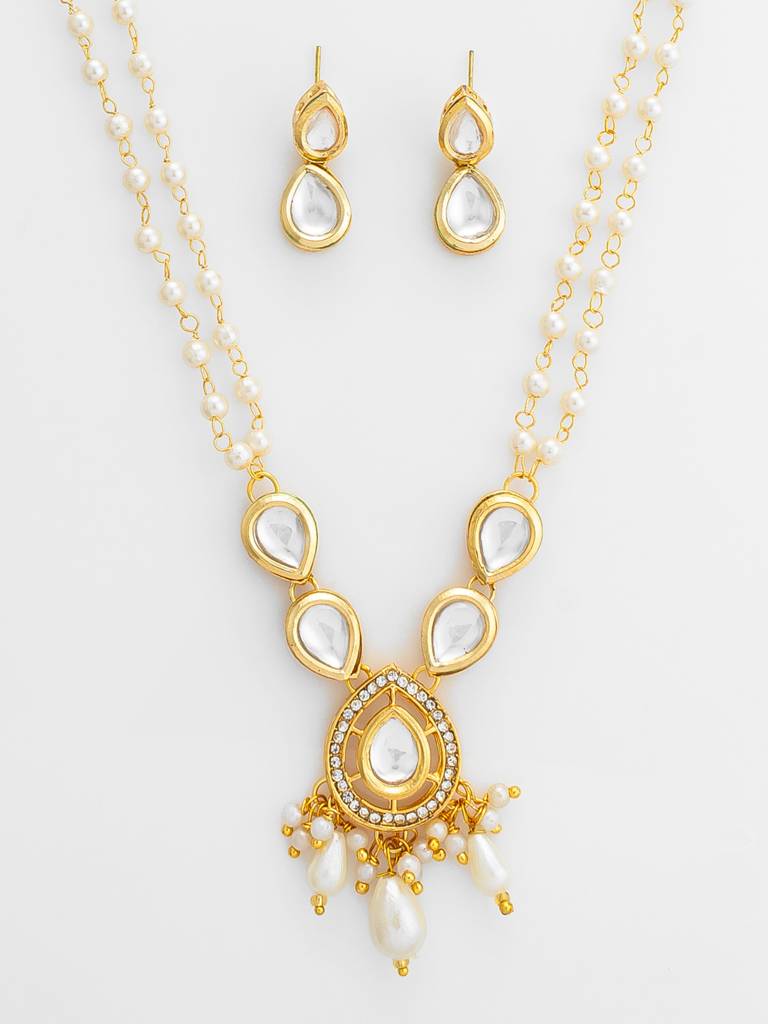 Gold Plated Pearl And Kundan Long Necklace Set : NK4848