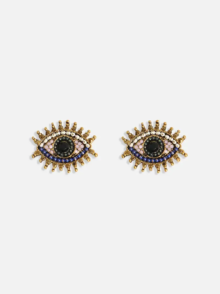 Jerika-Women'S White & Blue Evil Eye Stud Earrings : SOHIER9769