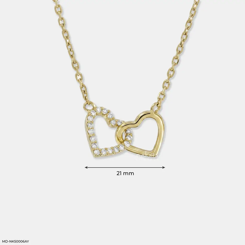 18K Yellow Gold Sterling Silver Interlocking Double Heart Lab-Grown Diamond Necklace : MD-NK50006AY