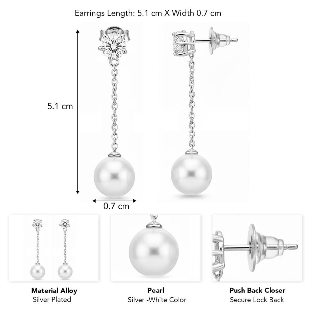 Silver Plated Pearl Studded Fancy Drop Earrings Jewellery For Women & Girls : PX9E3069SW