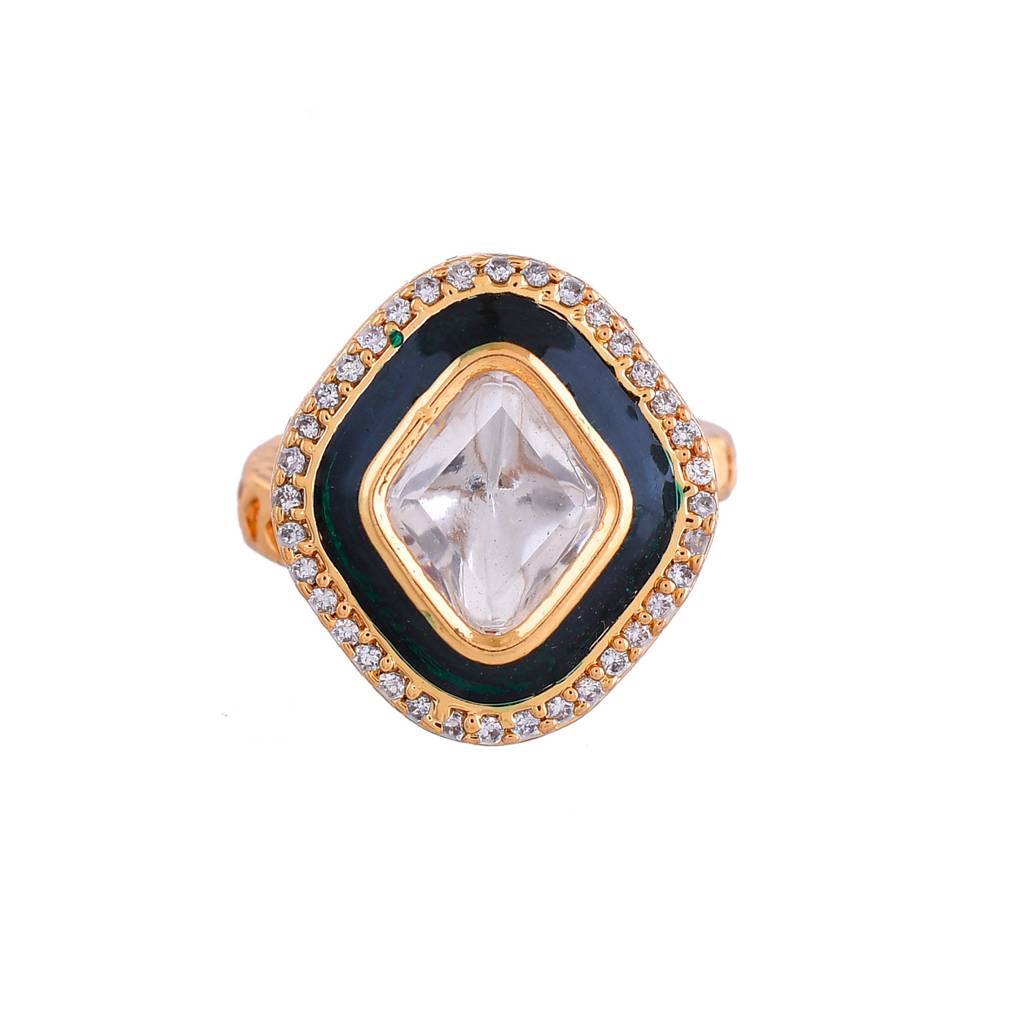 Kundan Elegance Royal Radiance Emerald Ring : 8905124540123