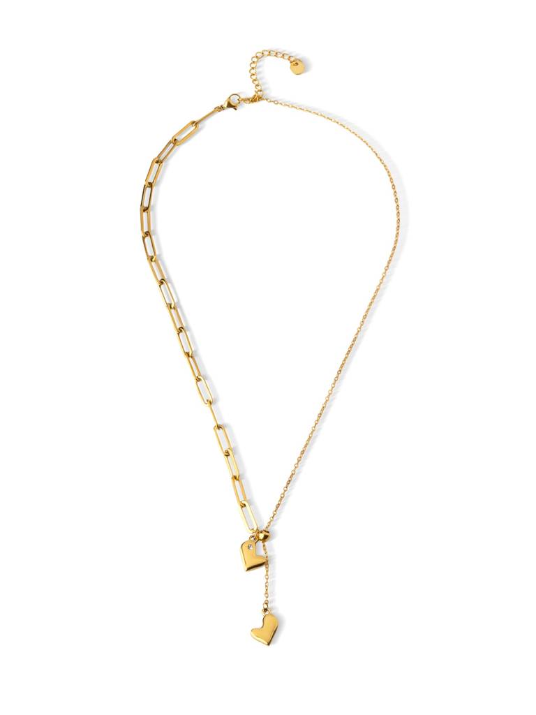 Dual Heart Link Chain Necklace For Women - Waterproof & Anti-Tarnish : NK0249