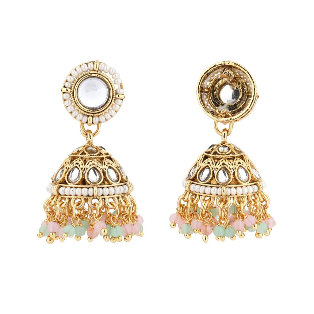 Kundan Opulance Light Pink Pearl-Beaded Circle Motif Yellow Gold-Plated Necklace Set : 8905124585346