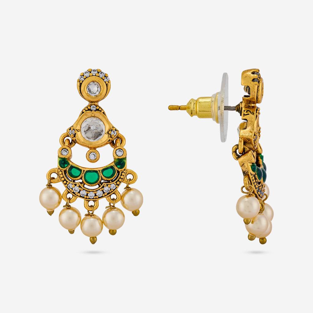 Green Victorian - Plated Bridesmaid Kundan Earring - 467968 : 467968