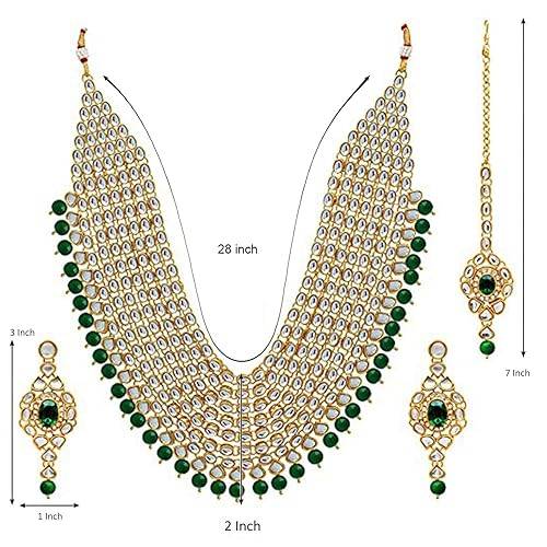 Kundan Pearl Maroon Layered Long Jewellery Necklace Set With Earring Maang Tikka Earrings For Women : PF25N1111G
