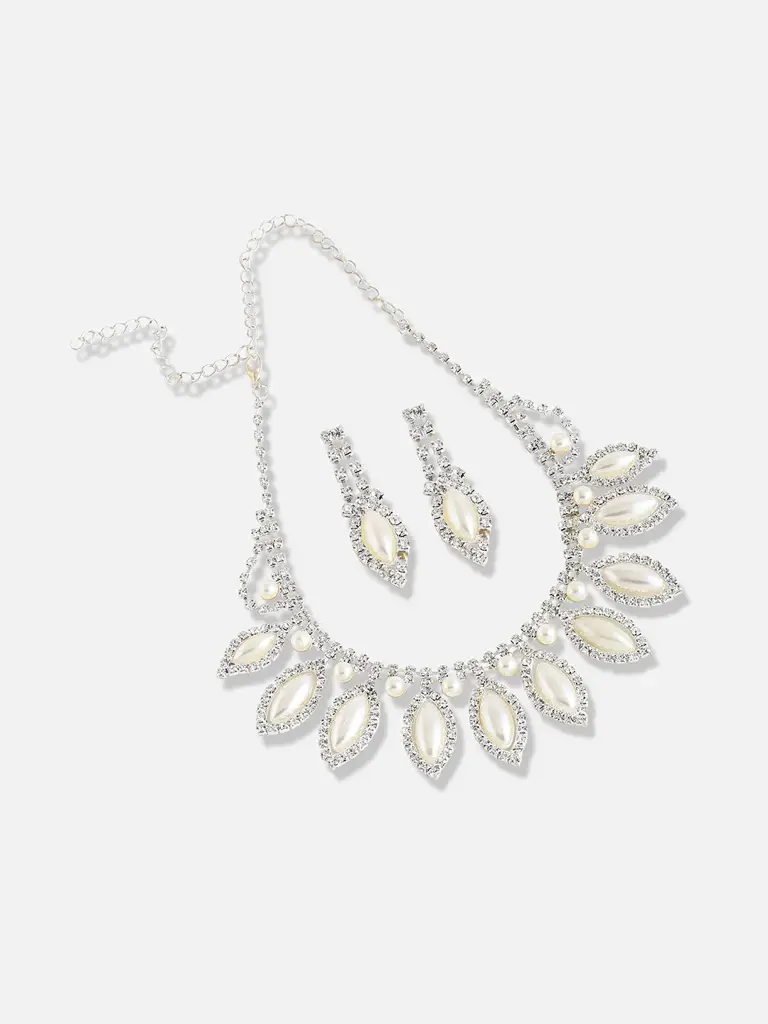 Taliyah-Silver Plated Designer Stone Party Necklace And Earring Set For Women : SOHNCK3016
