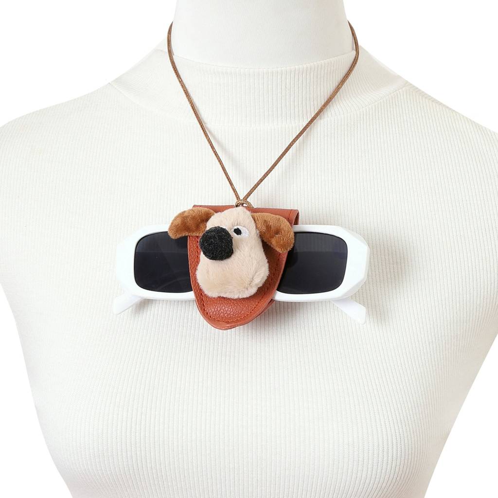 Cute Puppy Sunglasses And Scarf Holder Bag Charm : C-BG-0074-BR-WH