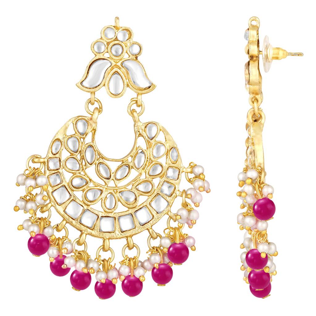 Peora Gold Plated Traditional Kundan Brass Alloy Long Necklace Jewellery Set With Earring Maang Tikka For Women G : PF25E105RP
