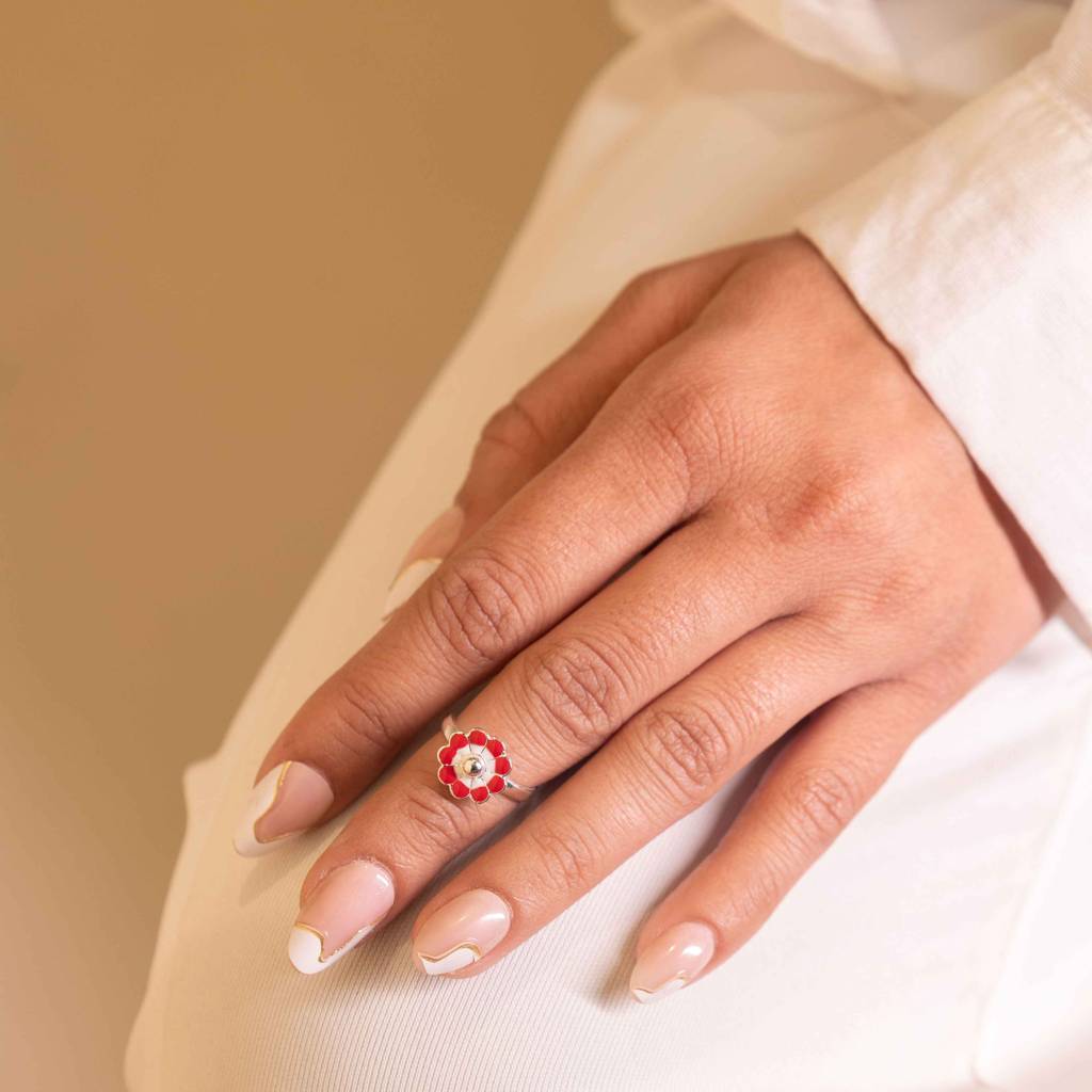 Adya Crimson Flower Toe Ring Cum Midi Ring : SK20109