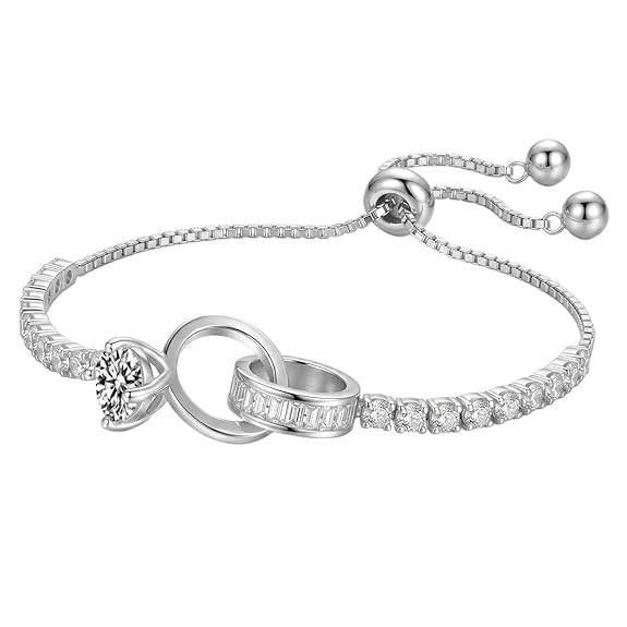 Silver Plated Fancy Bracelet For Women Girls Cubic Zirconia Studded Casual & Festive Wear Jewellery Gift For Her : PX9B274S