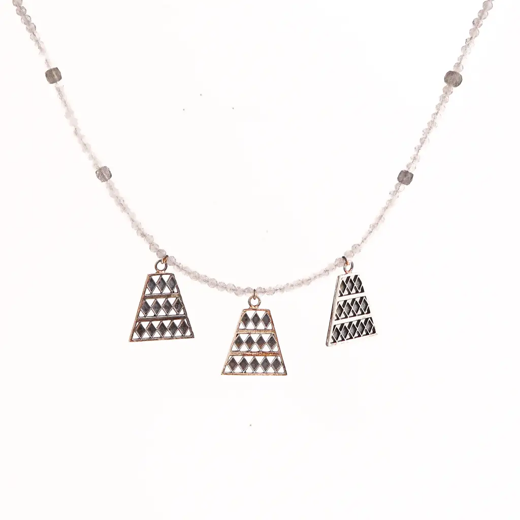 Silver Trapezoid Pendants Necklace With Moonstone : 42127255