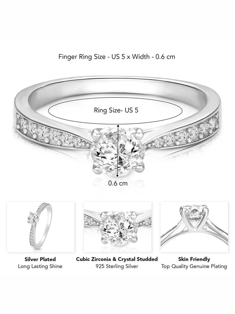Rose Gold Plated 925 Sterling Silver Cz & Crystal Studded Finger Ring Fine Jewellery Gift For Women : PR5868S-5