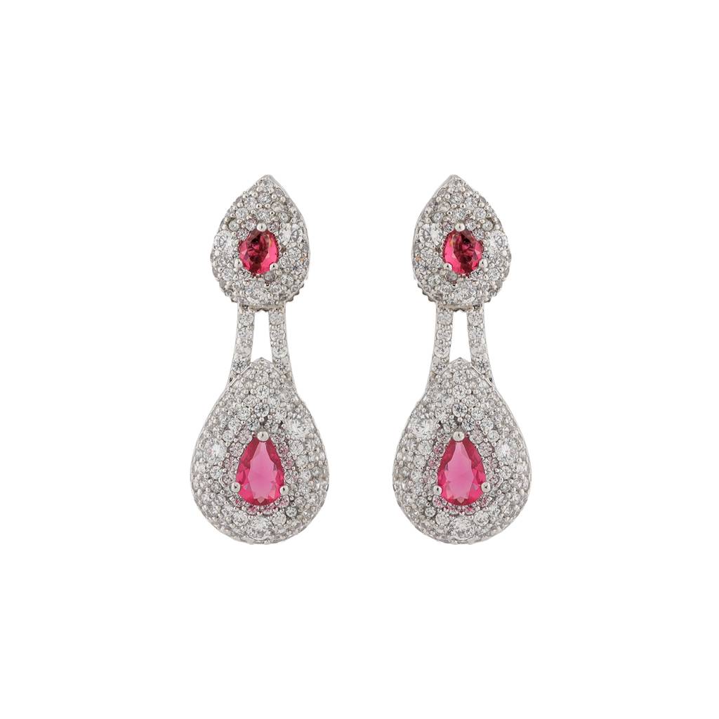 Sparkling Elegance Ruby Luxe Interchangeable American Diamond Jacket Earrings : 8905124553574