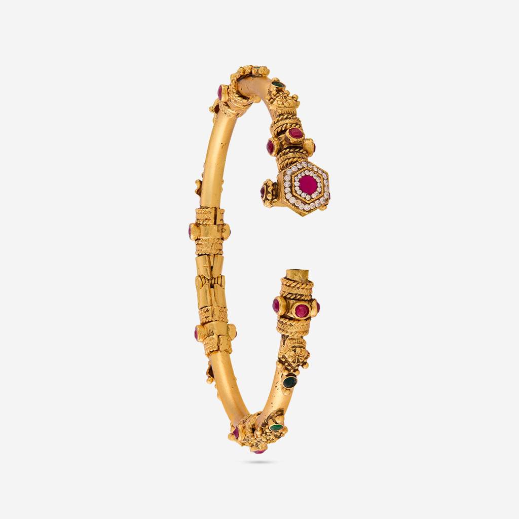 Ruby-Green Gold - Plated Festive Antique Kada - 464712 : 464712
