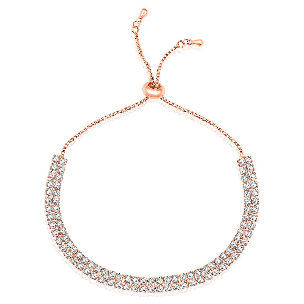 Rose Gold Plated Cubic Zirconia Studded Adjustable Fancy Tennis Bracelet Contemporary Jewellery For Women & Girls Va : PX8B83C
