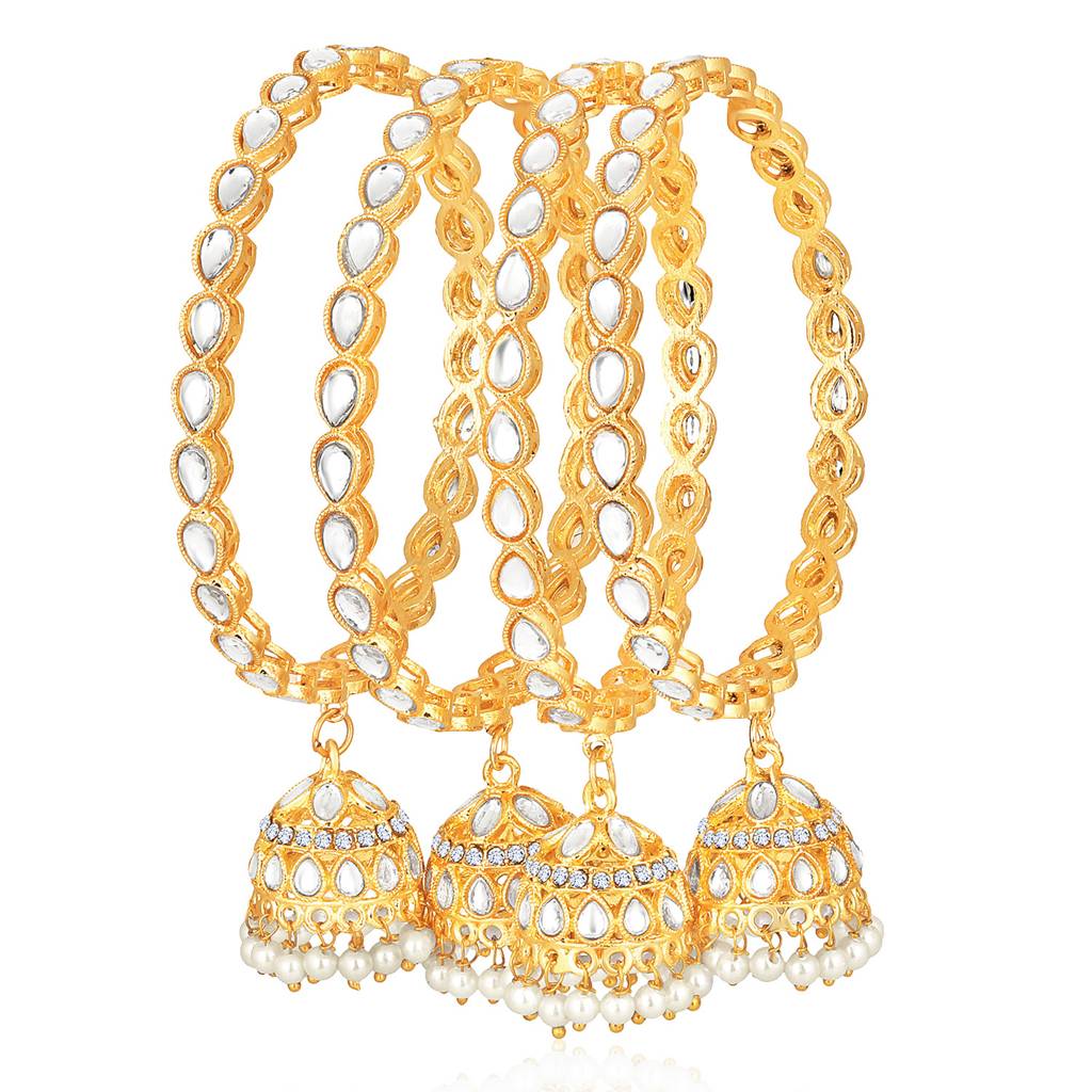 Peora Gold Plated 2.6 Inch Kundan & Beads Studded Bangle With Latkan Ethnic Jewellery For Women & Girls : PF106B861G-S2-6