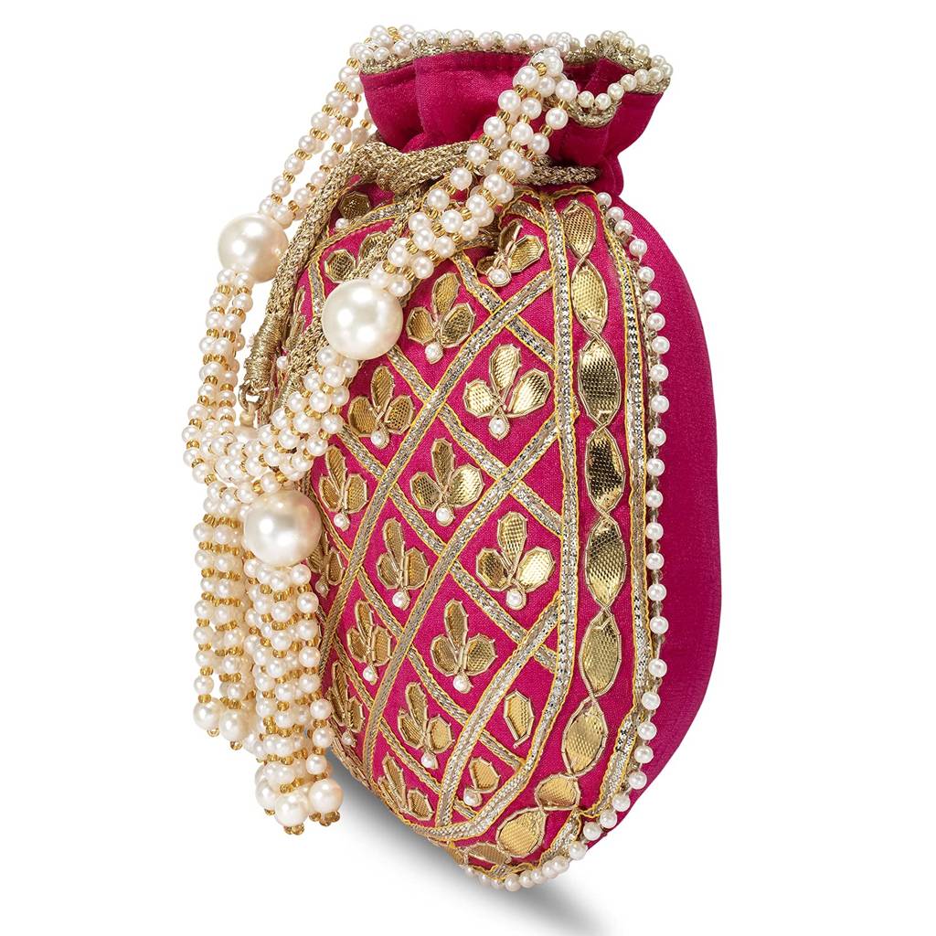 Embroidered Potli Bag For Women Handmade Ethnic Purse Evening Handbags Stylish Bridal Fashion Clutch Bag Gift For Girl : P09RP