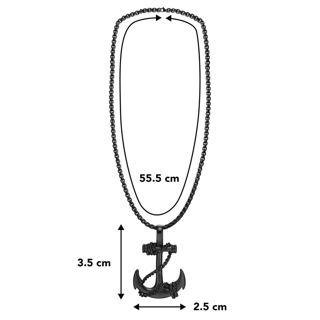 Nautical Anchor Stainless Steel Black Pendant  For Men With 22 Inch Chain, Gifts For Women : PFCP58BL
