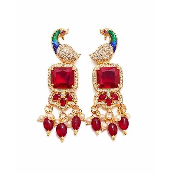 Rose Gold Peacock Dangle Earrings : AD-934-RGRBERER