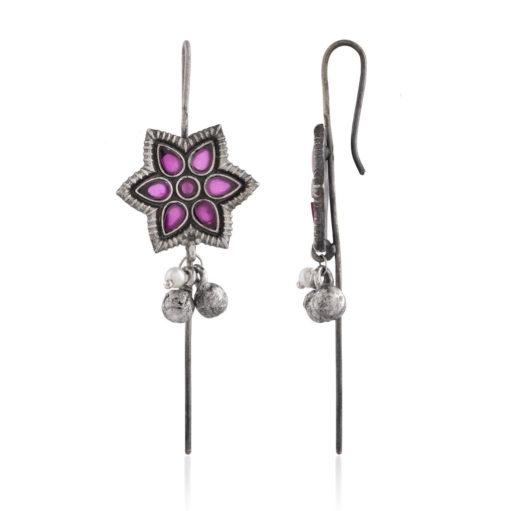 Pink Floral Oxidised Ear Cuffs - Antique Elegance : 8905124582468