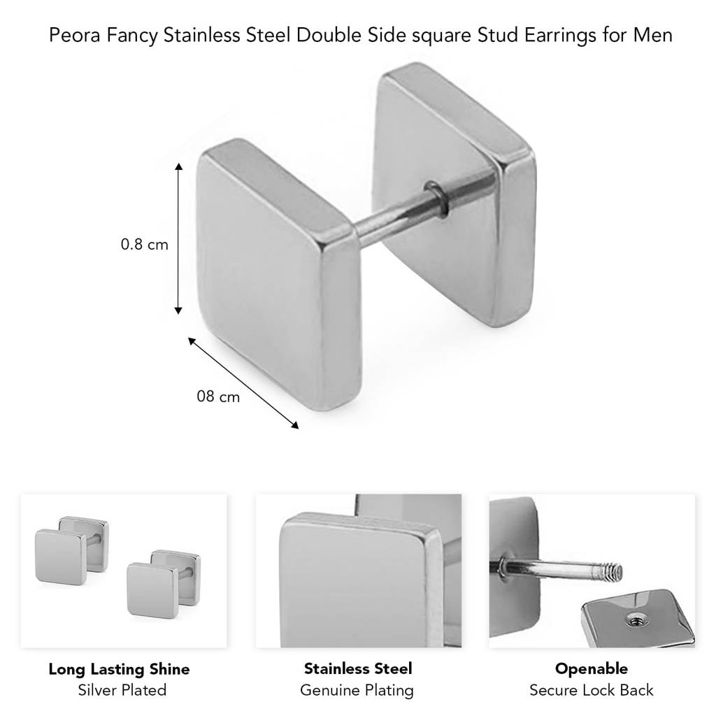 Stainless Steel Stylish Square Shape Stud Earring For Men (1 Pc.) : PX9ME3065S-S
