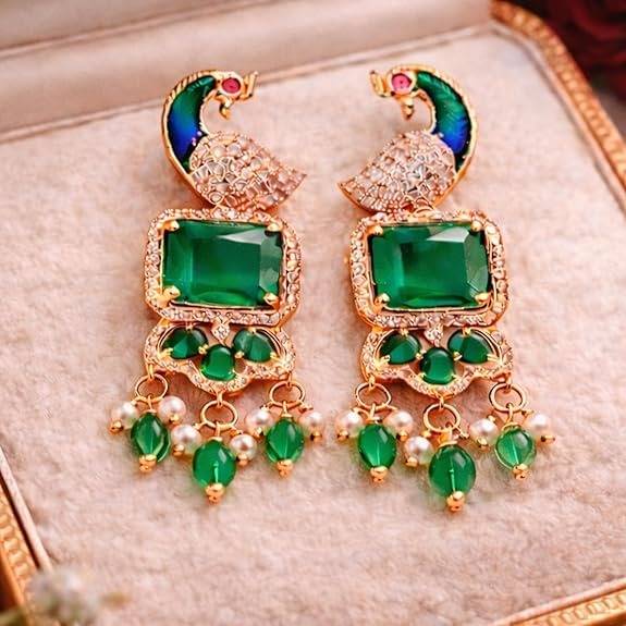 Rose Gold Peacock Dangle Earrings : AD-934-RGGNERER