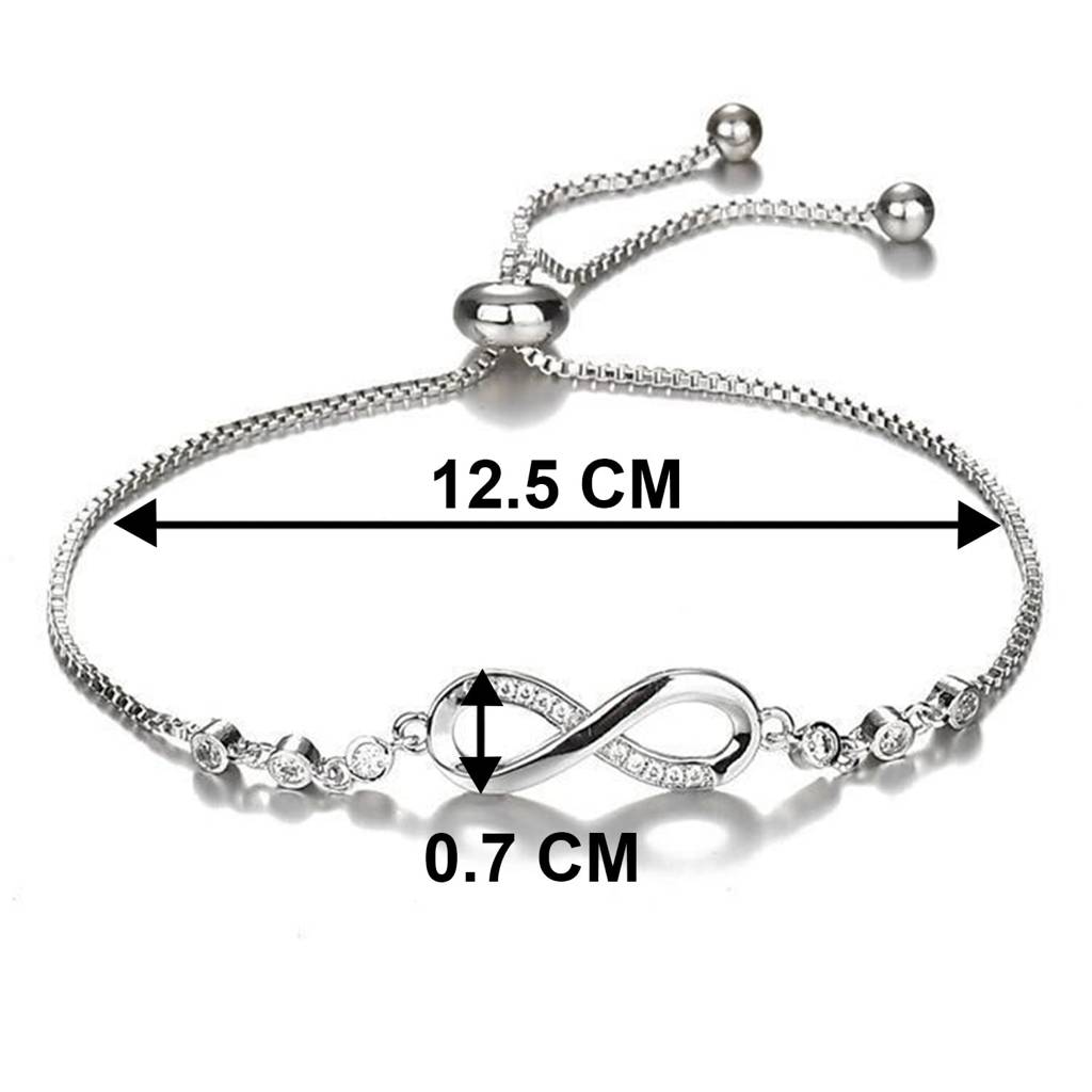 Silver Plated Cubic Zirconia Studded Adjustable Style Bracelet Fashion Jewellery For Women & Girls : PX8B47S