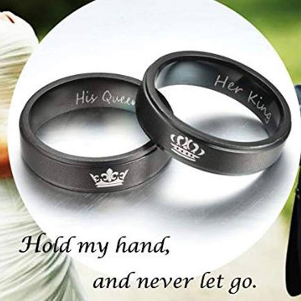 Men'S And Women'S Her King His Queen Titanium Stainless Steel Black Band Set Anniversary Engagement Promise Friend : PFCCR58BL