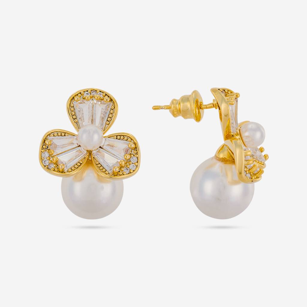 Pearl Gold - Plated Casual Wear Trendy Zircon Earring - 464539 : 464539