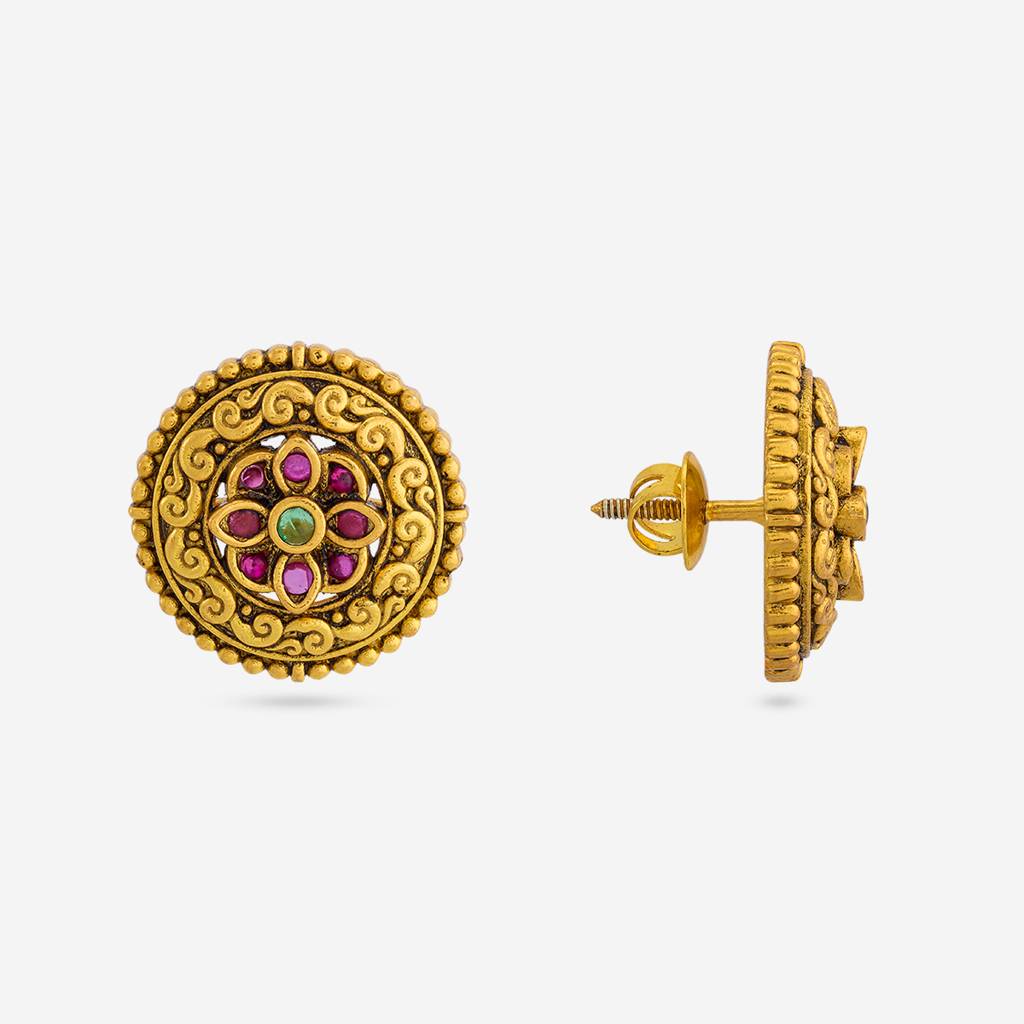 Ruby-Green Gold - Plated Festive Temple Earring - 470024 : 470024