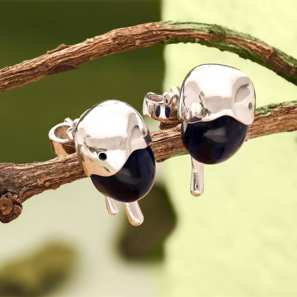 925 Silver Bird Stud Earrings Blue Cz Animal : SE_000979
