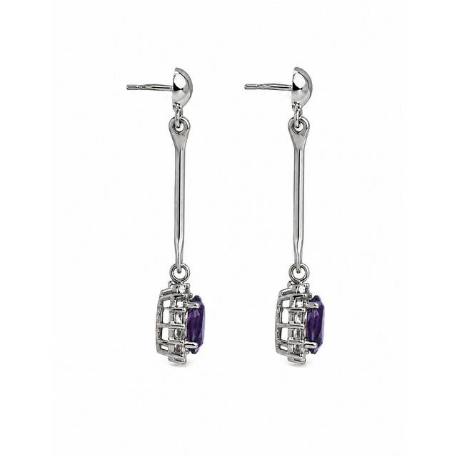 925 Sterling Silver Amethyst Gemstone Long Drop Earrings With Floral Design : FU-1386