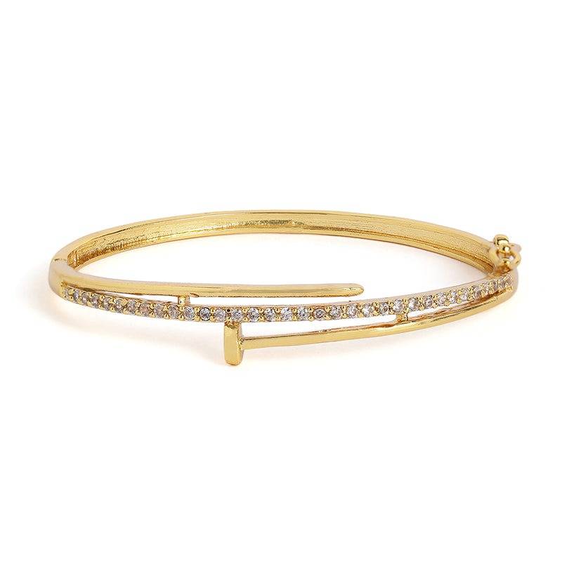Gold Plated White Cz Slim Wave Kada Bracelet For Women | Everyday To Occasion : AD-158-IGWEBR