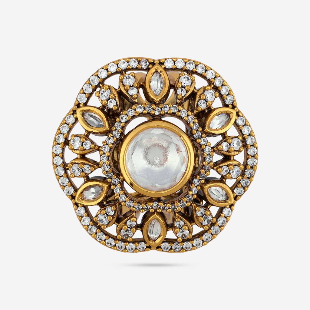 White Victorian - Plated Bridesmaid Kundan Finger Ring - 447215 : 447215