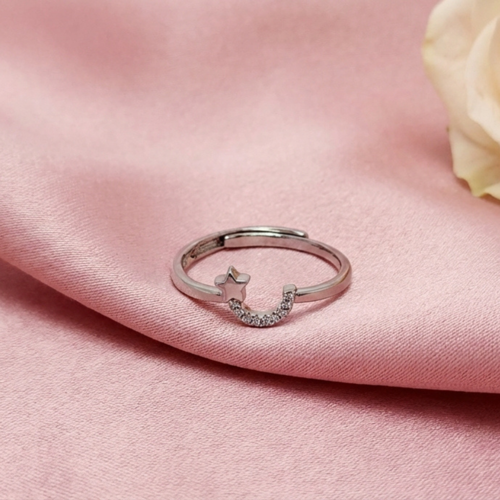 Silver Celestial  Moon & Star Ring : LRG-110027