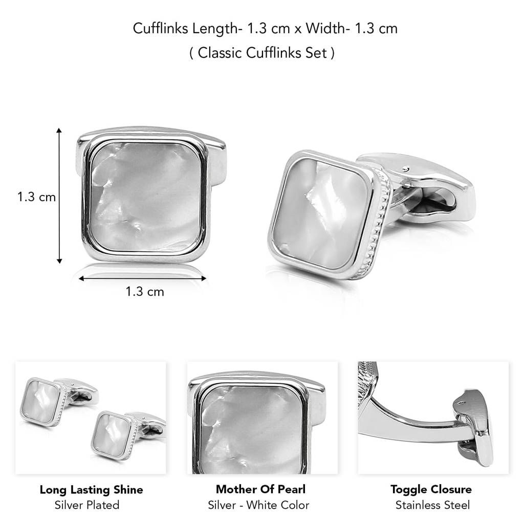 Silver Plated Mother Of Pearl Studded Fancy Cufflinks Business & Occasion Gift For Men : PX9CL167W