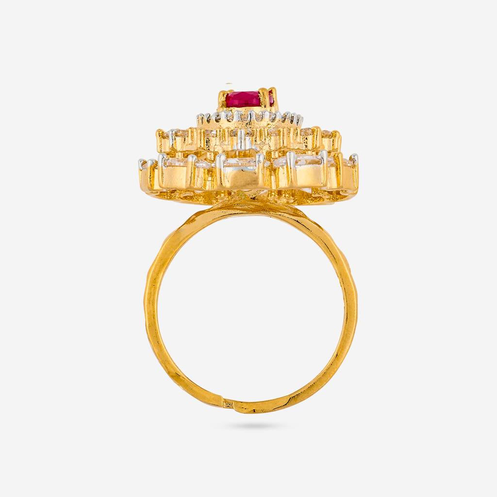 Rhodium-Gold - Plated Party Wear Zircon Finger Ring - 458702 : 458701