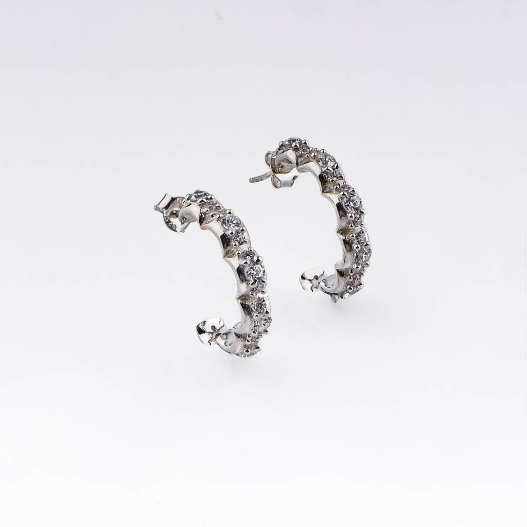 Silver Floral Shaped Hoops With Cz Stones : Silver_Floral_Shaped_Hoops_with_CZ_Stones_Oct25