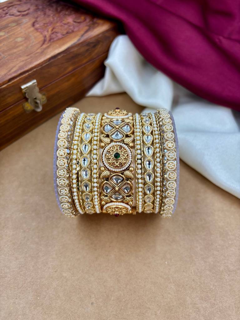 Bridal Kundan Pearl Bangles Set – Traditional Indian Jewelry : HB-37-24