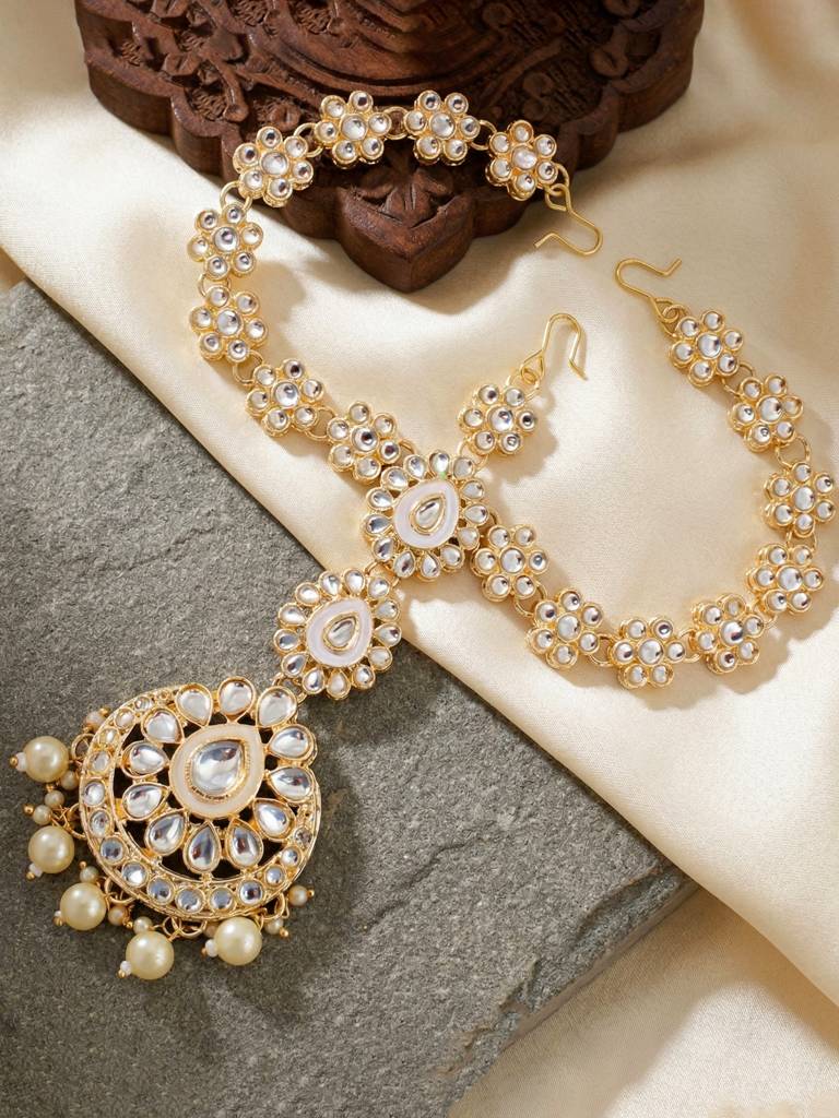 Bridal Kundan Jewellery Set With Hathphool & Nath : 2541-IZK-554-W