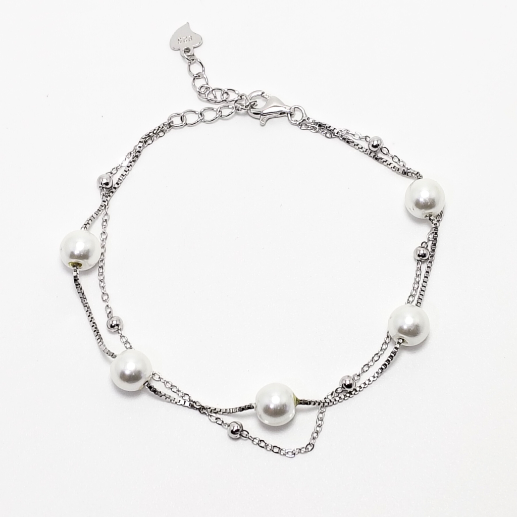 Elegant Everyday White Pearl 925 Silver Bracelet : LBR-200019